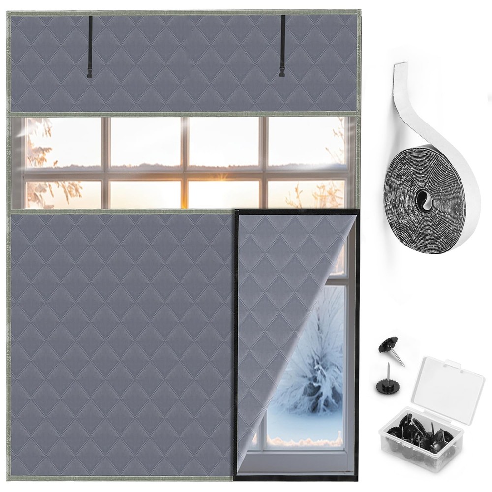 Thermal Window Cover for Winter 26″ x 38″ Visible x 38″, Gray-M
