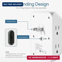 2 Prong Surge Protector Power Strip,2 Prong to 3 Prong Grounding Outlet Adapter,