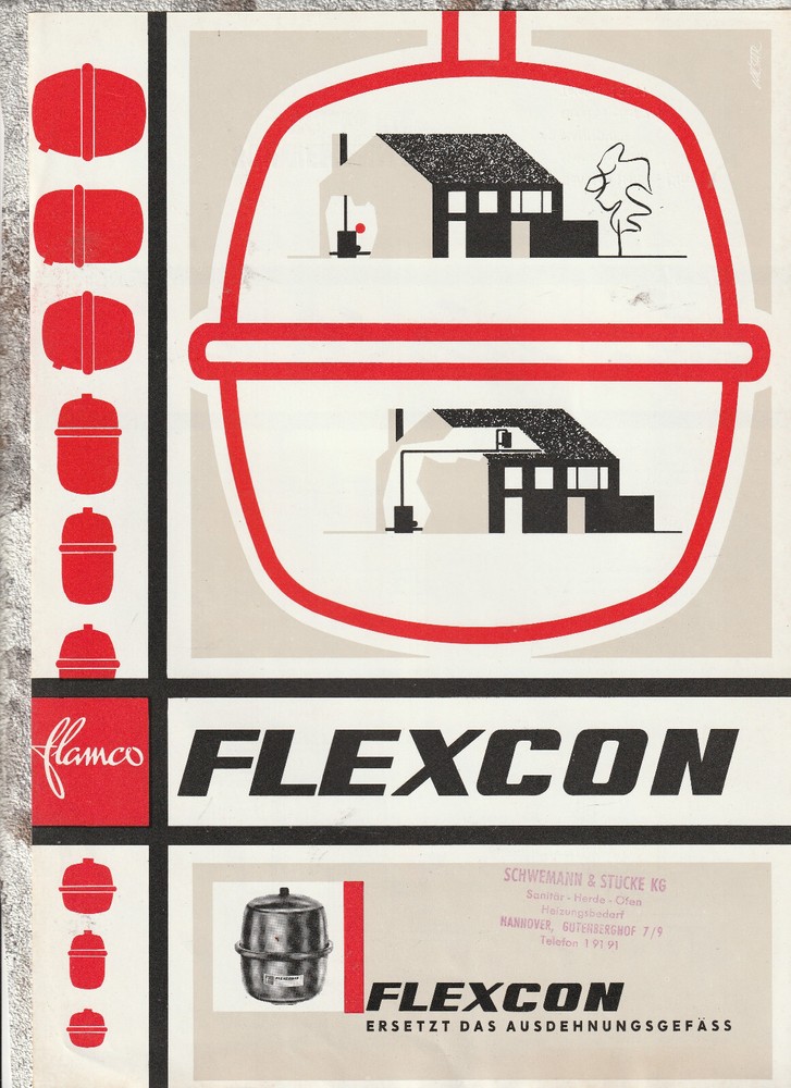 Schwemann & Stücke KG Hannover * Prospekt Flyer Flamco Flexcon Heizungen * 1965