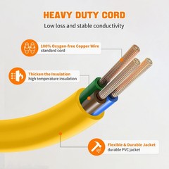 4-in-1 15 Amp to 20 -1ft Extension Cable&Power Adapter， T 1 ft, Yellow