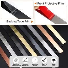 39.4ft x 1.18″ Wall Trim Self Adhesive Stainless Steel Mirror Finish Trim Black