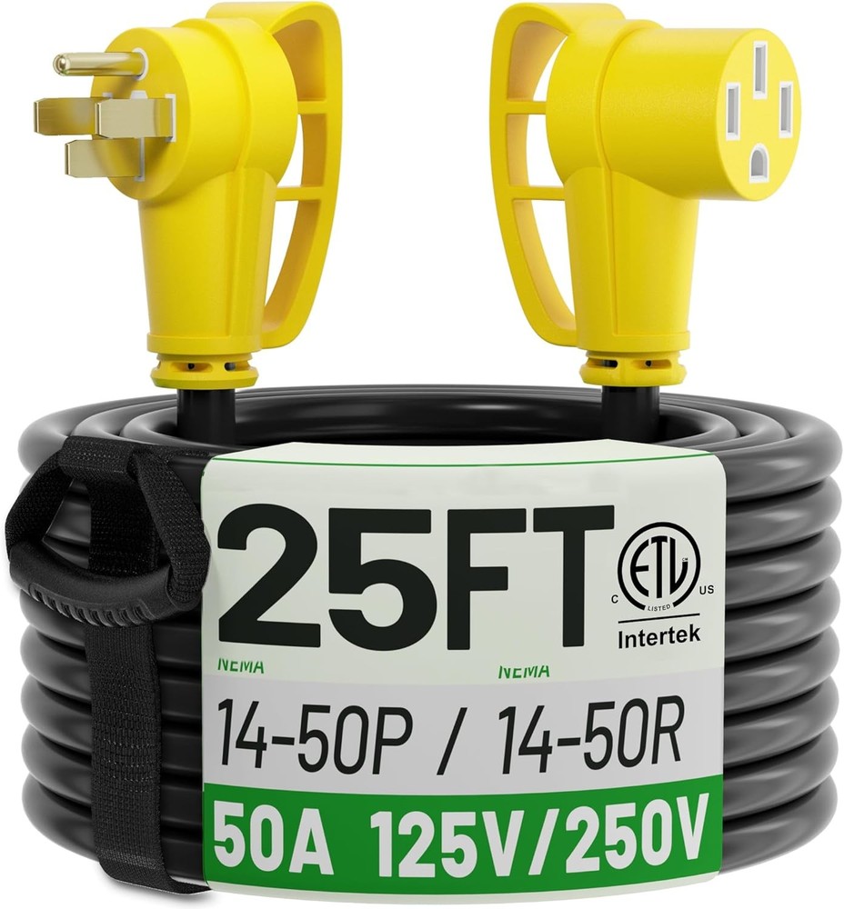 25 ft 50A RV EV Extension Cord POWGRN NEMA 14-50
