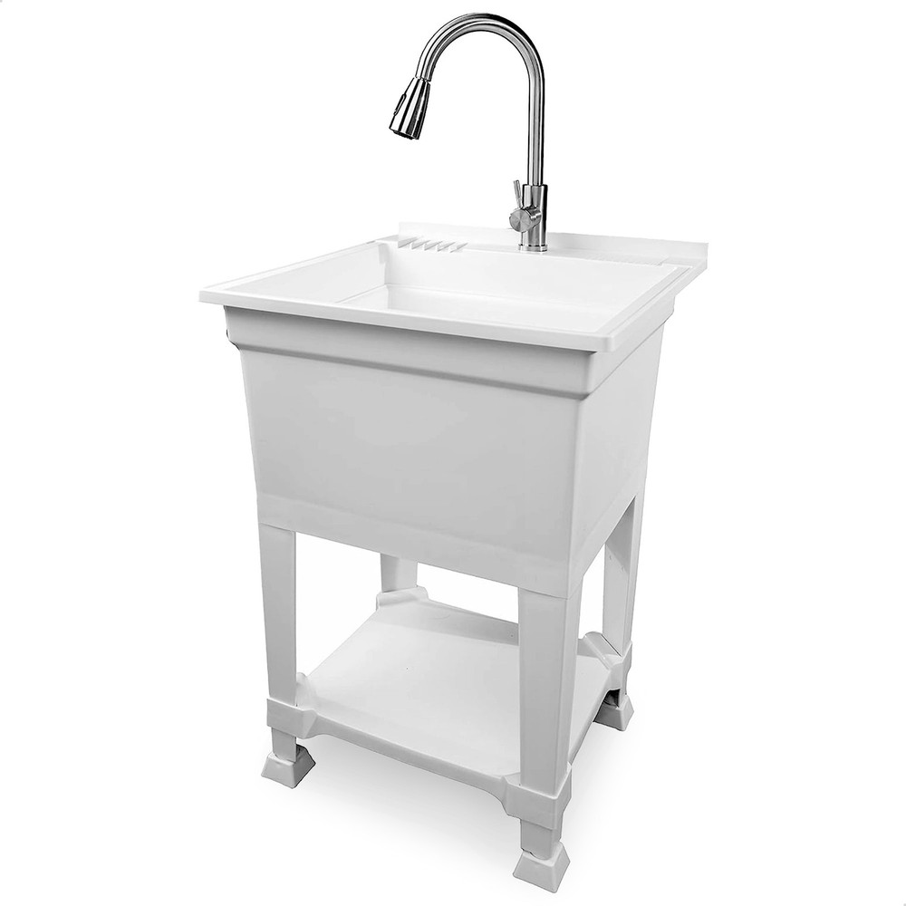 UTILITYSINKS Plastic 24″ Freestanding Workshop Utility Sink, White(For Parts)