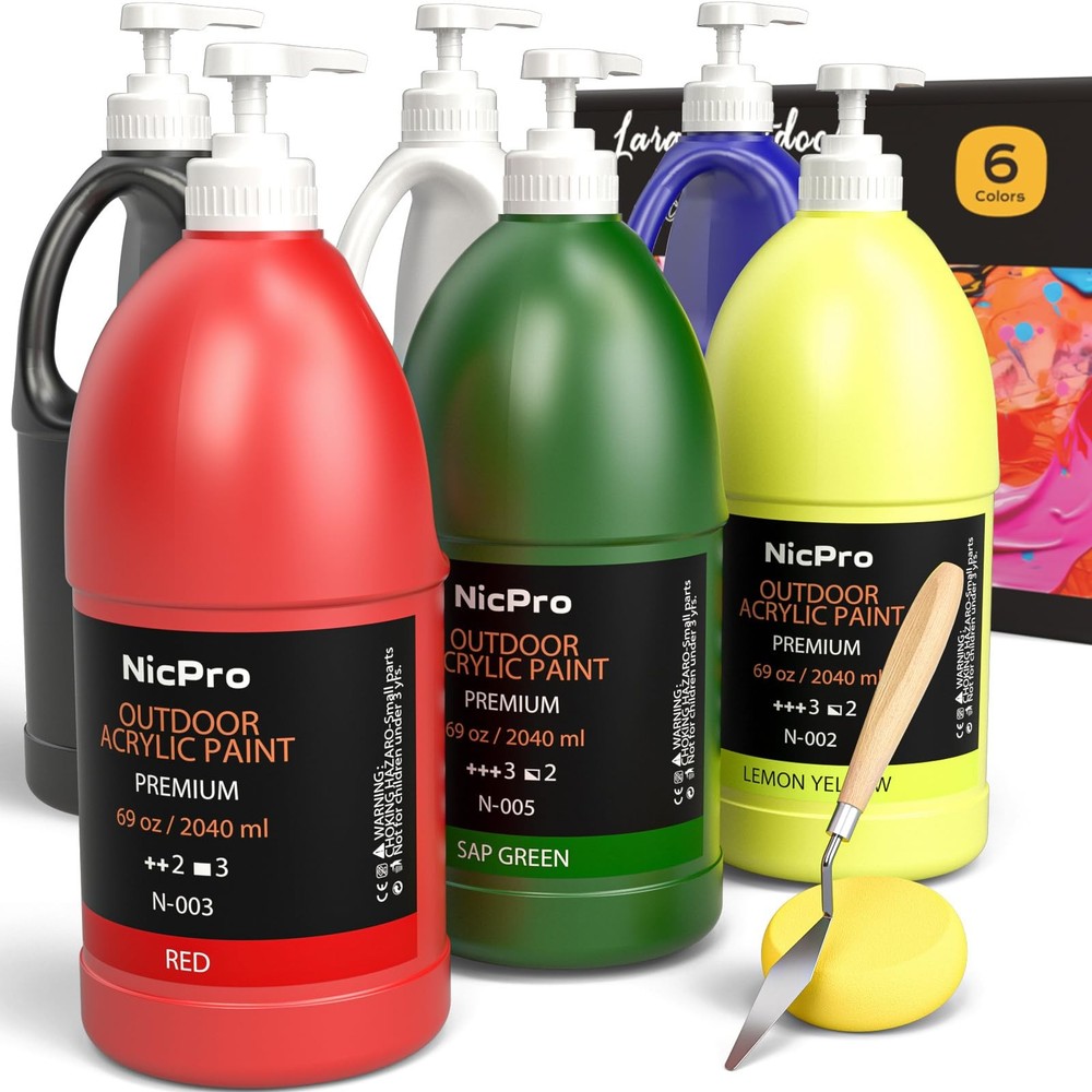 Nicpro 6 Colors Large Bulk Outdoor Acrylic 69 Fl Oz (Pack of 6), 6