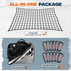4′ x 6′ Cargo Net (Stretches to 8’x12′) with 12 Metal Carabiners | 4″ x 4″ Me…