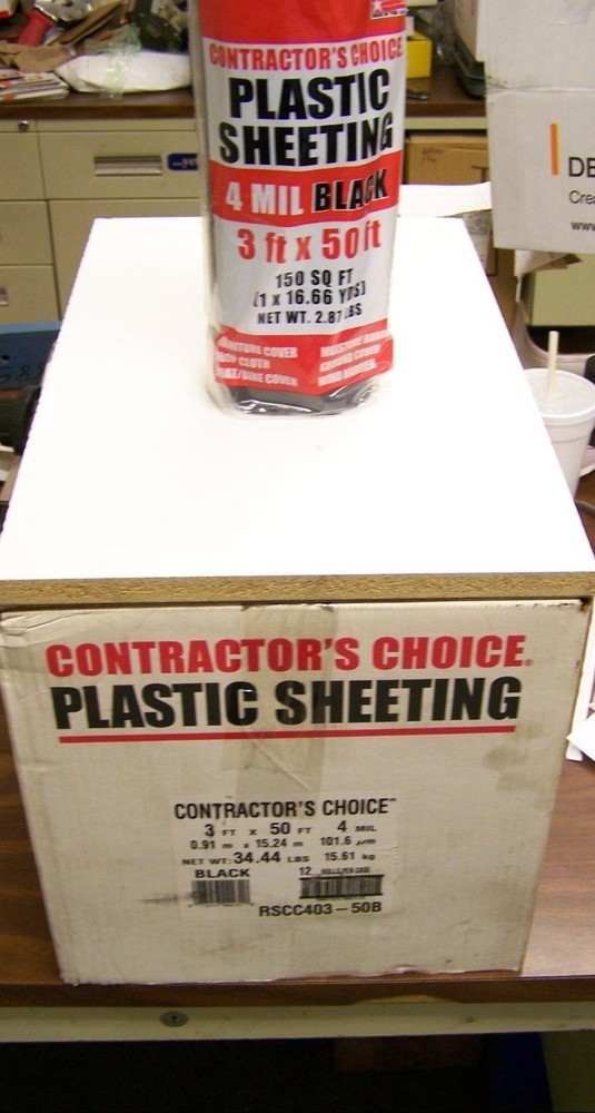 12 Rolls Poly-America Contractor’s Choice 4 Mil Black Plastic Sheeting 3′ X 50′