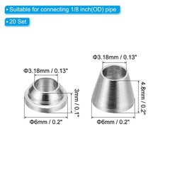 PATIKIL 1/8″ Tube OD 304 Stainless Steel Compression 1/8 Inch, Silver