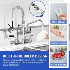 NEW! 21″ High Commercial Pre-Rinse Sink Faucet, Wall Mount, 8″ Adjustable Center