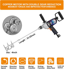 Drill Mixer Set with Spade Handle 1/2 Inch Electric Corded Mixing Drill Machine