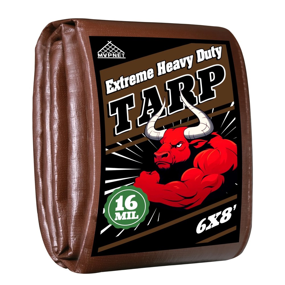 Tarp 6x8ft Heavy Duty Waterproof 16 Mil Tarps,UV-Resistant,Tear-Proof,Black&B…