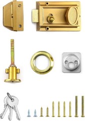 QWORK Night Latch Deadbolt Rim Lock with Key Gold Finish Antique Style