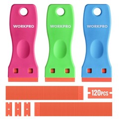 WORKPRO 3-Piece Plastic Razor 3 Pack + 120 Blades, Orange, Blue, Pink, Green