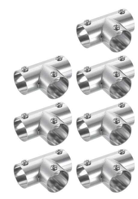 7 Pcs 3-Way Pipe Fitting Connector, Fit 1 Inch(25mm) OD Pipe Stainless Steel Str