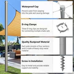 12 ft Heavy Duty Shade Sail Poles With D Clamps