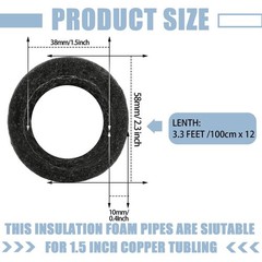 Amylove 12 Pcs 3.3 Feet Foam Pipe Insulation ft X 1.5 Inch, Black