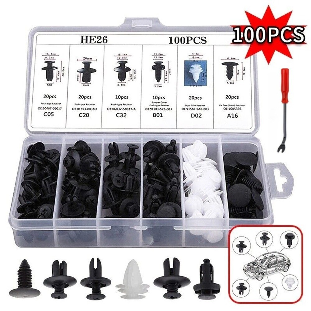 100Pieces Bumper Retainer Clips Car Rivets Fasteners Retainer Kit and Remover