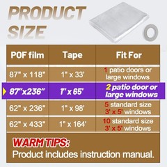 87×236in Patio Door Window Insulation Kit for Winter – Thicken Indoor Large W…