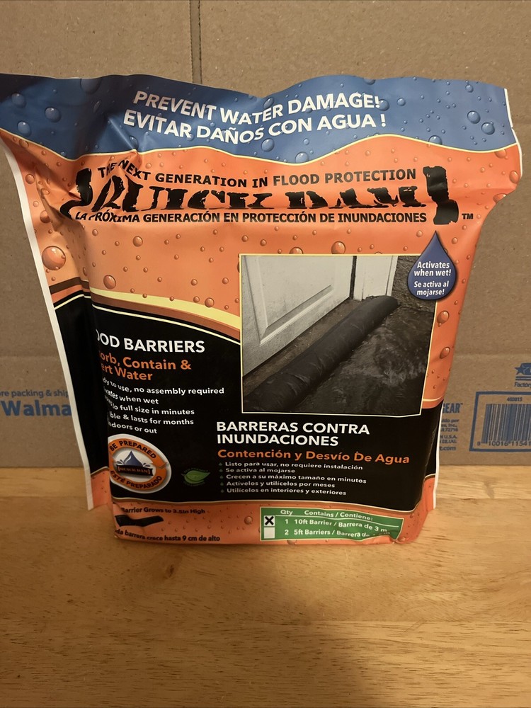 Quick Dam 10 Ft Flood Barrier Reusable Water Activated Indoor/Outdoor NEW