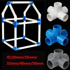 PVC 5-Way Equal Water Supply Pipe Fittings Adapter Connector ID 20-50mm 3-Colors