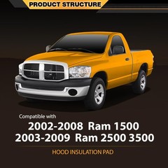 Hood Insulation Pad 1/2 Heat Blanket with Clips Dodge Ram 2500 3500 02-09 Black