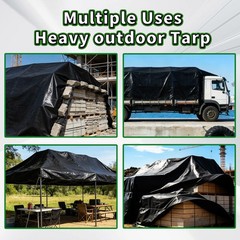 Black Tarps Heavy Duty Waterproof 10×20, 12 Mil Thick, High Durability, Rip a…