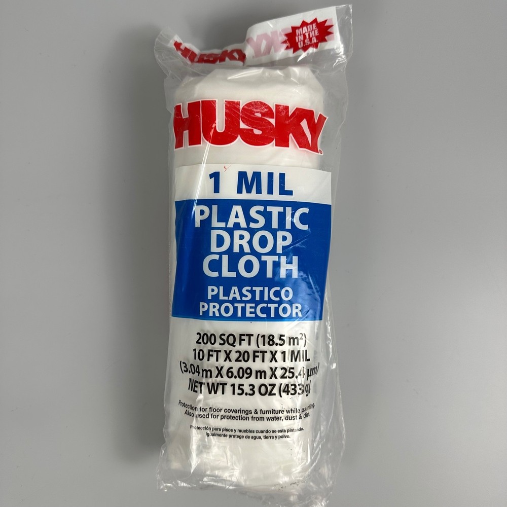 Husky 1 Mil Plastic Drop Cloth 10×20 Ft 200 Sq Ft Plastic Protector Sheeting
