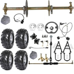 32in Go Kart Rear Axle Kit 18×9.50-8 Wheels Front Swing Arm Brake Caliper