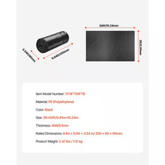 3 Ft. X 50 Ft. Plastic Sheeting, 4 Mil Heavy Duty Roll Black Polyethylene Tarp f