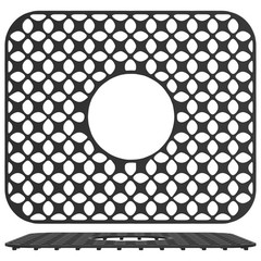 TOOVEM Kitchen Sink Mats, 2PCS Non-Slip Heat 13.58 x11.6 Center Drain, Black