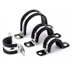 Rubber Lined U Type Clips 6~80mm Cable Mounting Hose Pipe Clamp Stainless Steel