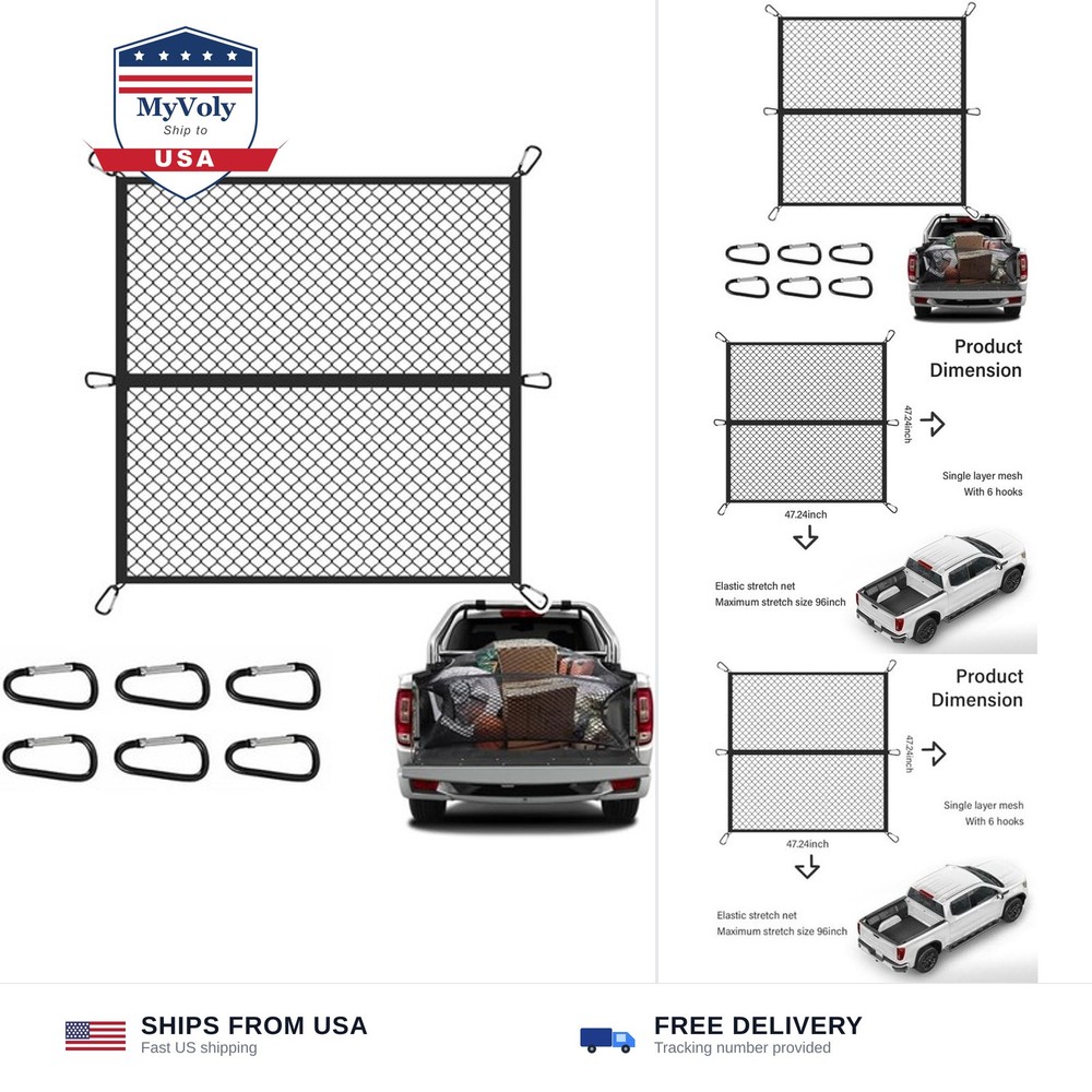 Foldable Cargo Net for Pickup Truck Bed,4′ x 4′ Ultra Strong Stretch to 8’x8’…
