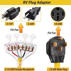 50 Amp to 110V 20 RV Adapter Cord, 4 Prong NEMA 14-50P Male Plug Yellow