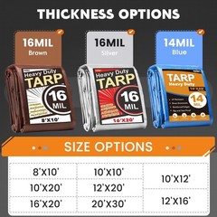 Keten Tarps Heavy Duty Waterproof 10X12 Feet, Extra Thick 16 Mil, Tear & Fade…