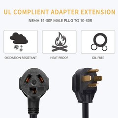 3 Prong to 4 Dryer Adapter Cord, 1.5FT NEMA 10-30P 14-30R Black