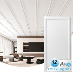 Art3d 12-Pack 48 x 24 in PVC Drop Ceiling Tiles&3D Wall Panels Cover 96 Sq.ft