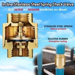 2PCS 3/4 NPT Thread Spring Check Valve, Brass Non Return One Way Horizontal V…