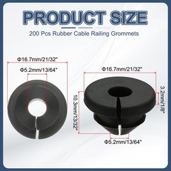 PATIKIL 200pcs Cable Railing Rubber Grommets for 1/8″ 3/16″ 5/32″ 1, Black