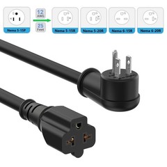 25FT 12AWG 90 Degree 15 Amp to 20-Amp Extention Cord, Right-Angle 15Amp