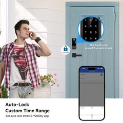 Fingerprint Door Lock Smart App Control Keypad Deadbolt Auto Lock Handle Black