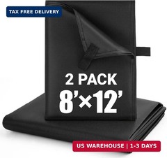 2 Pack 8×12 ft Black Heavy-Duty Waterproof Tarps – Oxford Fabric Tarpaulin with