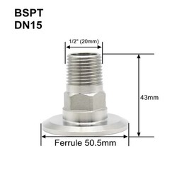 DN15 Sanitary SS304 Hexagon Male Thread Tri Clamp Adapter 1/2″-2″ Ferrule Pipe
