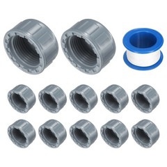 12Pcs 1 Inch PT Female Thread PVC Pipe Fitting Cap with Tape, Gray