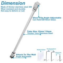 Stainless Steel Frameless Shower Door Fixed Panel Wall to Glass Silver