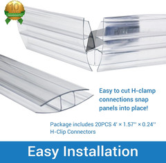 20PCS Polycarbonate Panels H-Clip Connector, 4FT Long, 0.24IN High | for 0.16’’