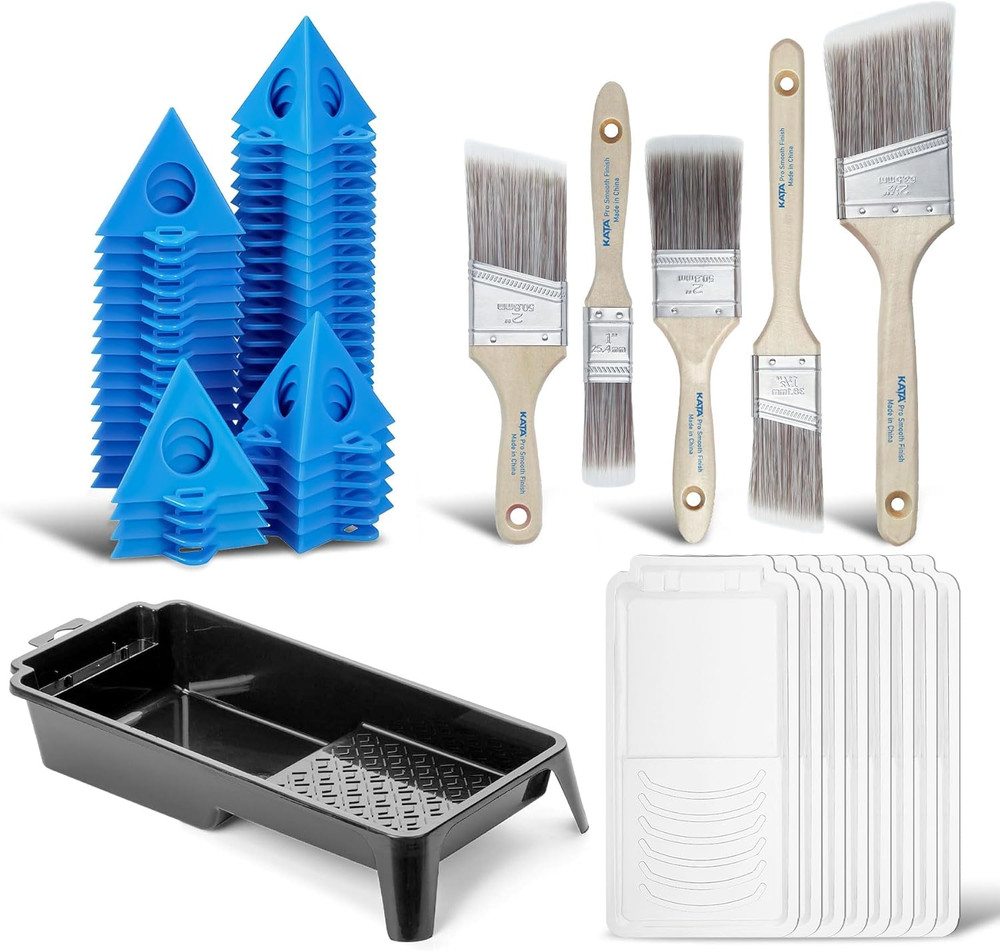 Household Painting Tool Kit – 4 Inch Paint Tray with 8 Pack Disposable Liners, 3