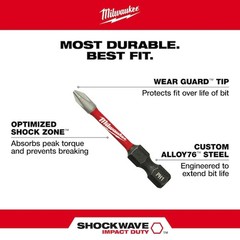 Milwaukee Tool 48-32-4462 Shockwave 2 In Phillips No. 2 Impact Duty Power Bit,
