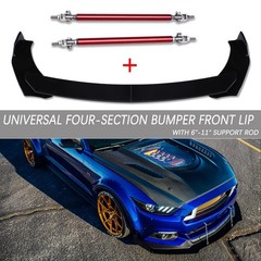 Universal Front Bumper Lip Spoiler Black Red Adjustable Rods Side Skirt Diffuser