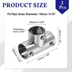 2Pcs 3-Way Tee Pipe Fitting, Fit 3/4 Inch OD Pipe Stainless Steel