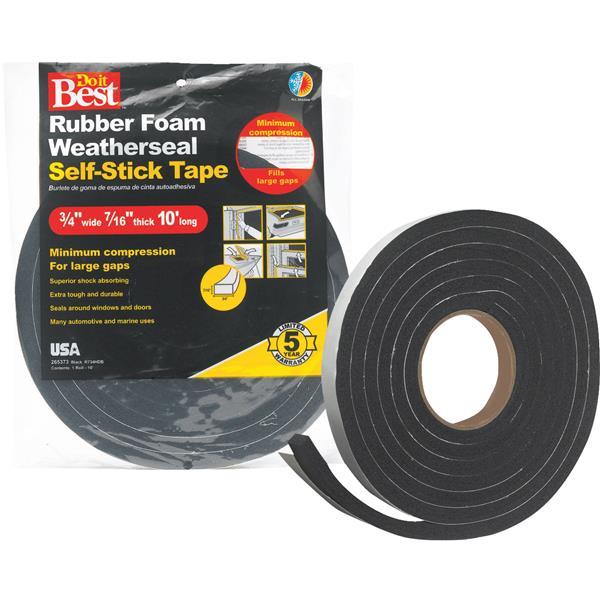 (3)-Thermwell 3/4″ W x 7/16″ T x 10 ‘L Black Foam Weatherstrip Tape Sponge