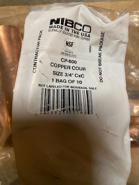 3/4 In. Copper Coupling with Stop (10-Pack) W00755J W00755J 3/4 In. x 3/4 In.